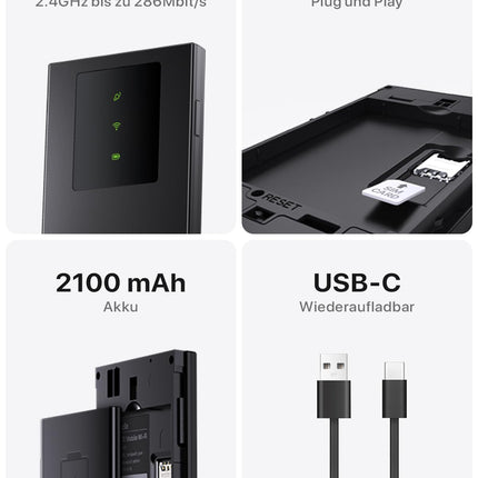 Tenda MF3 mobiilne WiFi ruuter SIM-kaartidele, AX300 Wi-Fi 6 kaasaskantav leviala, 2100mAh aku, USB-C port, Plug &amp; Play, WPA3, 4G modem, MiFi, minisuuruses, ühildub Nano SIM-kaartidega