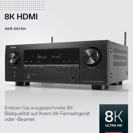 Denon AVR-S970H 7.2-kanaliga AV-ressiiver, HiFi võimendi, Dolby Atmos, DTS:X, 8K Ultra HD, sisseehitatud HEOS, 6 HDMI sisendit, Wi-Fi, Bluetooth - must