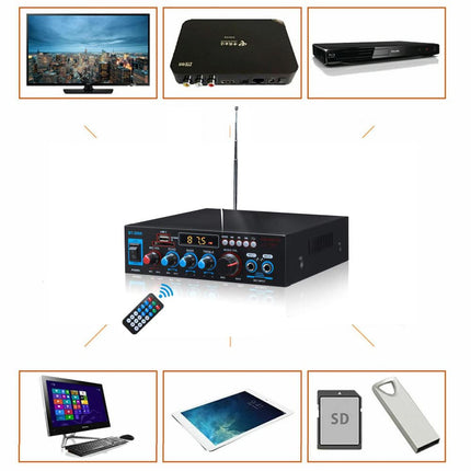 Etlephe Mini Amplifier, 800W Hi-Fi Amplifier, Stereo Amplifier Bluetooth 5.0, 12V 220V, FM Radio, Portable SD Card/USB Input/FM Radio for Home or Car