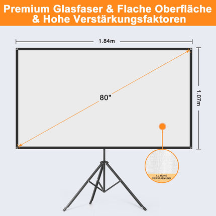 VISULAPEX 80" projektoriekraan alusega, 4K HD 16:9 kaasaskantav projektoriekraan, kerge ja kompaktne, ideaalne kodukino, telkimise ja vaba aja veetmise ürituste jaoks