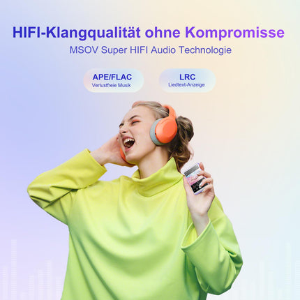 MECHEN Bluetooth 5.3 MP3-mängija puutetundliku ekraaniga, 64 GB MP3-mängija kõlariga, HiFi-heli, FM-raadio, muusika, video, e-raamatud, diktofon, kaitseümbris kaasas