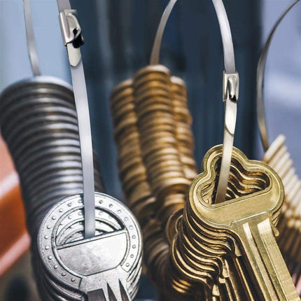 Mosie Stainless Steel Cable Ties, 50 Pack, 4.6 x 300 mm, SS304 Stainless Steel Cable Ties, Metal Cable Ties, Exhaust Wrap, Coated Locking, Cable Ties, 316 Marine Grade Metal Tie Wraps