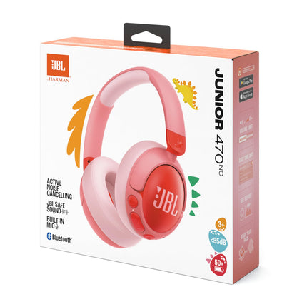 JBL Junior 470 NC, juhtmevabad kõrvapealsed Bluetooth-kõrvaklapid aktiivse mürasummutusega lastele, mikrofon, 50 tundi mänguaega, JBL Safe Sound, madal helitugevus, lihtne kasutada ja kleebistega, roosa