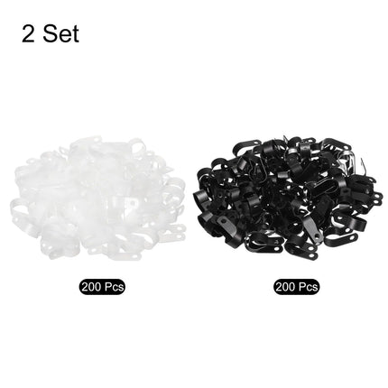 QUARKZMAN R-Type Cable Clip Wire Clamp, 16mm 0.63 inch Nylon Screw Fastening Cable Tie Clips with Screws White Black for Cable Management Pack of 200