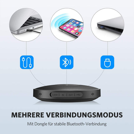 EMEET M2 Bluetooth Conference Speaker - USB Speakerphone with 4 AI Microphones, 360º Speech Recognition, Conference Microphone with Dongle, for Skype, Zoom