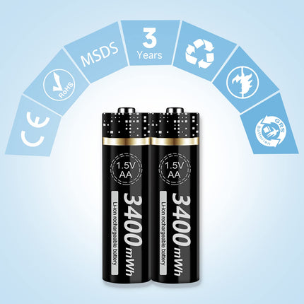 8 AA-patareid koos laadijaga - 1,5 V/liitium 3400 mWh AA-patareid Laetavad LCD-ekraaniga Kiirlaadijad Akulaadija 4 pesa liitiumioonakude Mignon AA ja Micro AAA patareide jaoks Patareid