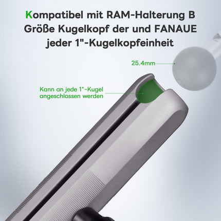 FANAUE kahe pesaga hoidik, mis ühildub RAM Mounts 1-tollise kuuli ja mootorratta telefonihoidikuga, sobib kõigile tööstusstandardile vastavatele 1-tollise/25,4 mm/B-tüüpi kuuliadapteritele, alumiiniumist 6,06" vargusvastase funktsiooniga