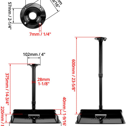 QWORK® lakke kinnitatav projektori kinnitus integreeritud kaablihaldussüsteemiga, reguleeritava kõrgusega 38–60 cm – kandevõime 3 kg – projektoritele ja kaameratele