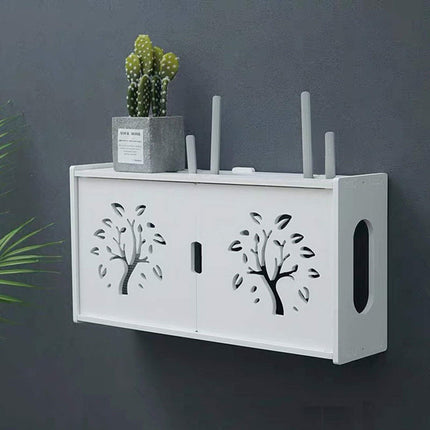 MNBVH seinale kinnitatav ruuter, valge, WLAN-ruuteri hoiukarp, TV-dekooder, hoiukarp, ruuteri hoiukarp, puit, plastik