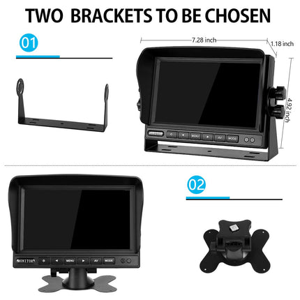 Dual Rear View Camera Kit with 7" TFT LCD Car Monitor &amp; Two 170° Wide-Angle Rear View Cameras, IP68 Waterproof, 18 IR Night Vision, for Truck/Trailer/Bus/Van/Agriculture (12-24 Volt)