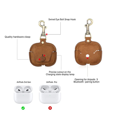 CONTACT'S FAMILY Leather Case for AirPods 3rd Gen, Airpods Pro Case, Airpods Pro Leather Case, Leather Case Compatible with AirPod 3rd Generation (Brown)