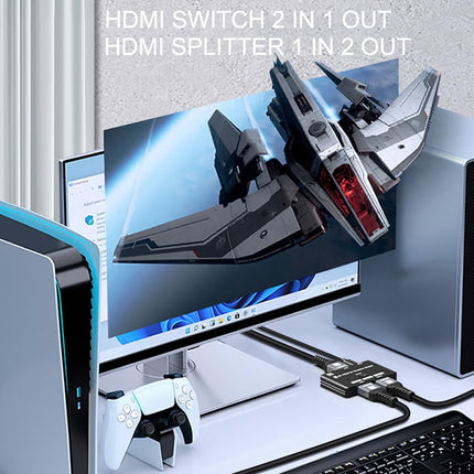 HDMI Splitter 8K@60Hz 4K@120Hz, HDMI 2.1 Switch, Aluminum Bidirectional HDMI Switcher 2 In 1 Out or 1 In 2 Out HDMI Distributor, HDMI Switch Supports 8K 4K for PS5 HDTV Xbox