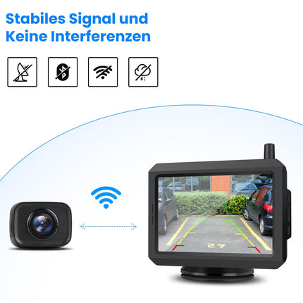 AUTO-VOX W7 5" LCD juhtmevaba digitaalne tahavaatekaamera komplekt, sisseehitatud raadiosaatjaga, juhtmevaba parkimisabi, veekindel IP68 öönägemisvõime