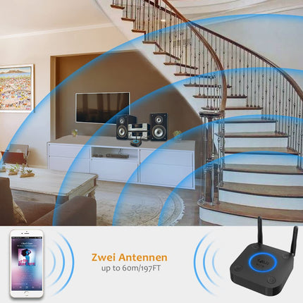 1Mii pika leviala vastuvõtja, HiFi traadita audioadapter, aptX madala latentsusega Bluetooth 5.1 vastuvõtja 3D ruumilise heliga stereokõlarite jaoks, optiline koaksiaal 3,5 mm RCA AUX