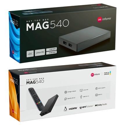 MAG 540 originaal Infomir &amp; hb-digital digiboks 4K meediapleier vastuvõtja interneti-TV UHD 60FPS 2160p@60 FPS HDMI 2.1 toetab 4K ja HEVC USB3.0 ARM Cortex-A35 + HDMI kaabel