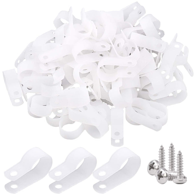 Glarks 60 tk pakis 1,6 cm (5/8 tolli) valget nailonist kruvikinnitusega R-tüüpi kaabliklambrit koos 60 kruviga juhtmete, kaablite, torude ja kaablitorude komplekti jaoks (valge)