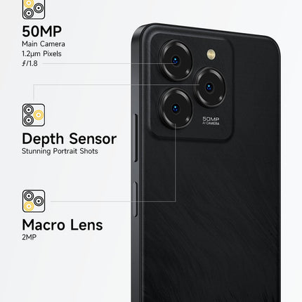Ulefone Note 20 PRO Android 14 nutitelefon, 6,75-tolline HD+ suur ekraan, 8 GB RAM + 128 GB ROM, 50MP + 8MP + 2MP, kahe SIM-kaardiga nutitelefon, 6000mAh aku, sõrmejäljelugeja + näotuvastus, GPS, must