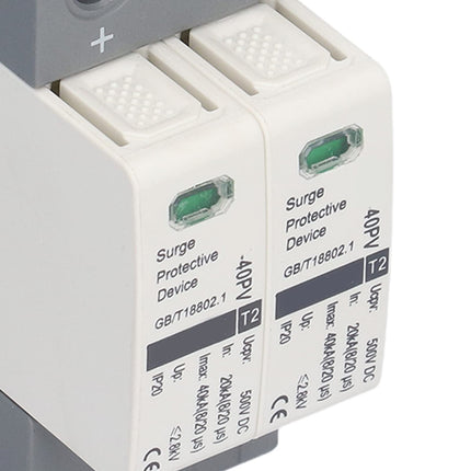 PV Surge Protector DIN Rail DC 500V 20-40KA 2P Lightning Protection Voltage Protection Arrester Protection T2 Surge Arrester for Photovoltaic Solar and Power Supply