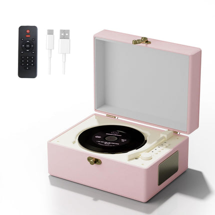 Portable CD player with remote control, 3600 mAh battery, speaker, pink