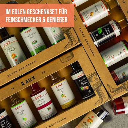 LAUX äädika ja õli kinkekomplekt – 5 x 40 ml delikatessijäätis oliiviõli, kreeka pähkliõli ja palsamiäädikaga – gurmee kinkekarp toidusõpradele ja asjatundjatele – delikatessikomplekt salatite ja muu jaoks