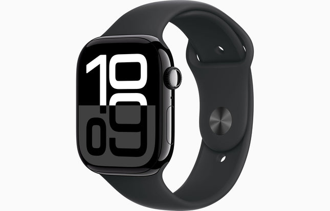 Apple Watch Series 10 [GPS, 46mm] - Diamond Black Aluminum Case with Black Sport Band, M/L (Refurbished)