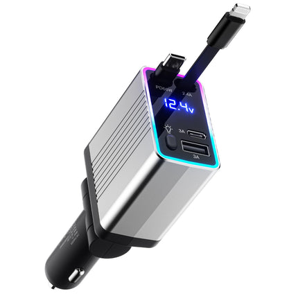 Massway sigaretisüütaja USB-C 120W autolaadija, 4-ühes sissetõmmatav autolaadija mobiiltelefoni kiirlaadija autolaadija, mis ühildub iPhone 16/15/14/13/Samsung S24/S23/Google Pixel9/8-ga (hõbedane)