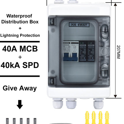 Surge protection PV DC disconnect switch lightning protection circuit breaker 500VDC 2 pole 40A 20-40KA solar voltage protection for photovoltaics IP65 waterproof