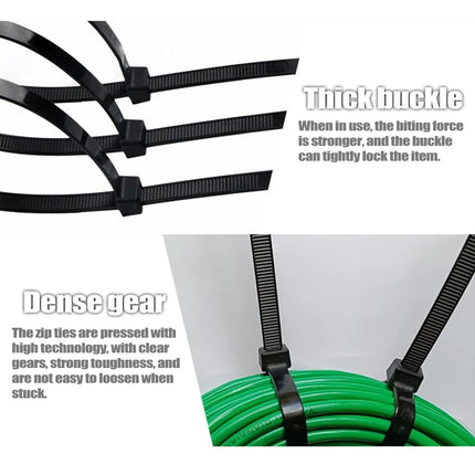 Cable Ties, Black, 100 Pack, 300 mm x 3.6 mm, 18 kg Tensile Strength, UV-Resistant, Nylon Plastic, Self-Locking, Large, Heavy-Duty, Cable Wrap for Tidy Wires, Home, Workshop