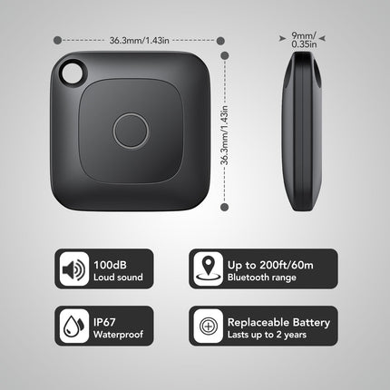Hoxe Air Tracker Tag, Smart Tag Key Finder Compatible with Apple Find My (iOS Only), Smart Finder for Keys/Suitcase/Luggage, Loud Beep, Worldwide Tracking, Replaceable Battery, 2 Pack
