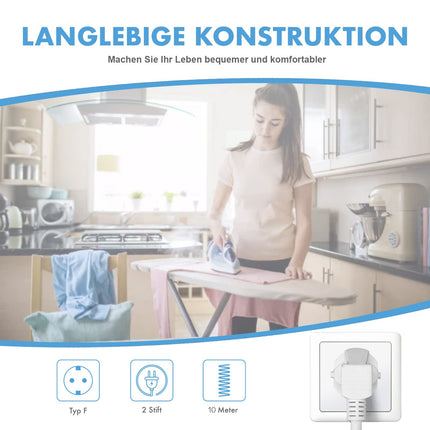 RealMade pikenduskaabel, 3680W pikendusjuhe lapsekaitsega pistikuga, 16A/250V, valge