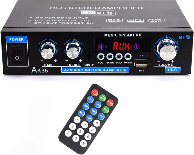 WOOPKER AK35 HiFi võimendi, Bluetooth 5.0 minivõimendi HiFi stereo kodukino stereo AV-vastuvõtja kõrgete ja basssagedustega USB/RCA/MIC/FM-iga