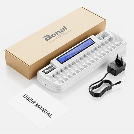 BONAI akulaadija 18 pesaga universaalne kiirlaadija LCD nutikas akulaadija AA AAA 9V ploki NI-MH/NI-CD laetavatele akudele