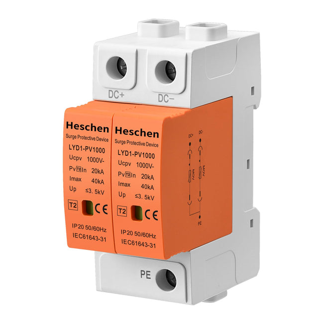 Hescheni ülepingekaitseseade PV-le, LYD1-PV1000, 2P 1000VDC 20KA, 35mm DIN-rööpale kinnitatav (1)