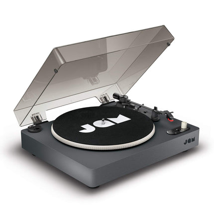 JAM Spun Out Turntable Bluetooth - Record Player, 3-Speed ​​Vinyl Player, Record Player with Dust Cover, Headphone Jack, Aux-In, Vinyl to MP3 Conversion, Black