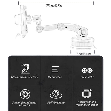OEMASSIVE Car Phone Holder 360° Rotatable Cell Phone Holder - Super Suction Cup, 25cm Long Arm - Dashboard Windshield Universal Cell Phone Car Mount for iPhone All Smartphones 4-7 inches
