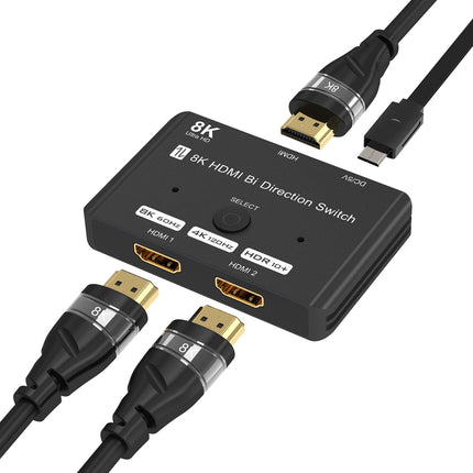 HDMI Splitter 8K@60Hz 4K@120Hz, HDMI 2.1 Switch, Aluminum Bidirectional HDMI Switcher 2 In 1 Out or 1 In 2 Out HDMI Distributor, HDMI Switch Supports 8K 4K for PS5 HDTV Xbox