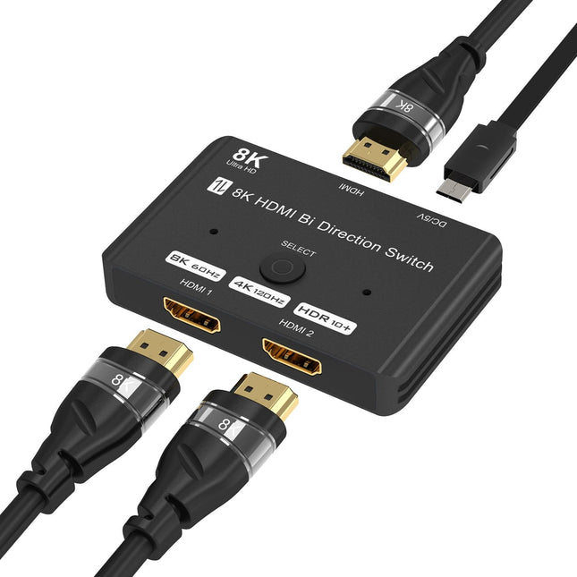 HDMI jaotur 8K@60Hz 4K@120Hz, HDMI 2.1 lüliti, alumiiniumist kahesuunaline HDMI lüliti 2 sisendit 1 väljundit või 1 sisendit 2 väljundit HDMI jaotur, HDMI lüliti toetab 8K 4K PS5 HDTV Xboxi jaoks