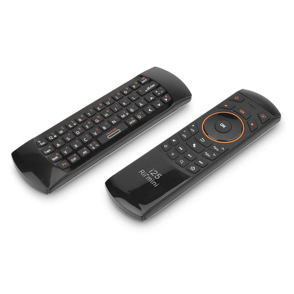 Rii Air Mouse with 6-Axis Gyroscope, Wireless Keyboard and Mouse Set, Rechargeable, Universal Remote Control for HTPC/TV Box, PC Remote Control with IR Learning Function, QWERTZ, 2.4GHz, Black