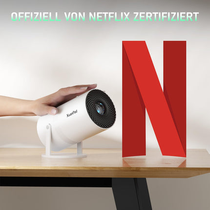 [Netflixi-sertifitseeritud ja elektriline fookus] XuanPad projektor 1080P miniprojektor WiFi ja Bluetoothiga, 210° pööratava alusega, automaatse trapetsikorrektsiooni, tolmufiltri ja soojuse hajumise süsteemiga
