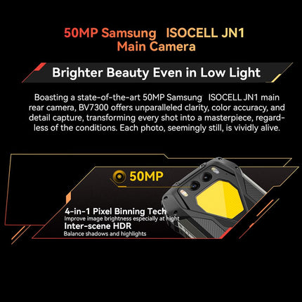 Blackview BV7300 lepinguta õuetelefon 2025, 18GB+256GB õuenutitelefon Android 14, 2 * 800LM matkalamp, 50MP+32MP, 6.67", 15000mAh, IP68 veekindel ehitusplatsi telefon, 4G LTE, NFC, GPS, oranž