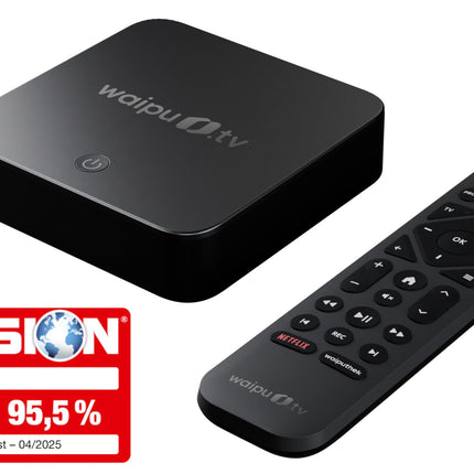 waipu.tv Box | Includes remote control with illumination | TV via Wi-Fi | LAN | HDMI | 4K | HDR10+ | Dolby Vision | Dolby Atmos | Voucher for 3 months of 300 TV channels &amp; 40,000 films &amp; series