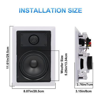 Herdio 5.25-inch Bluetooth In-Wall Speakers, Flush Mount Sound Compatible, Perfect for Indoor and Outdoor Use, Bedroom, Living Room, Home Theater (2 Pairs, Paintable Grille)