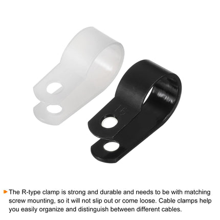 QUARKZMAN R-Type Cable Clip Wire Clamp, 16mm 0.63 inch Nylon Screw Fastening Cable Tie Clips with Screws White Black for Cable Management Pack of 200