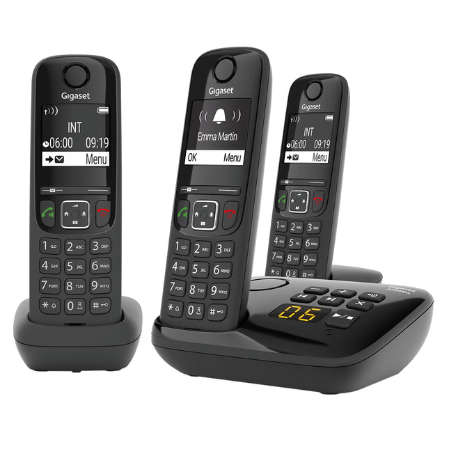Gigaset AS690A Trio - 3 juhtmeta DECT-telefoni automaatvastajaga - kõrge kontrastsusega ekraan - reguleeritavad heliprofiilid - käed-vabad funktsioon - ära sega, must [saksa versioon]