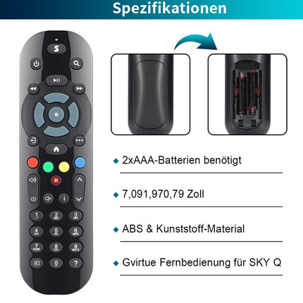 Gvirtue remote control compatible with all Sky Q remote controls, Sky Q Box, Sky Q TV Box, Sky Q Mini Box and Sky Q Silver Box (without touch, without voice control)
