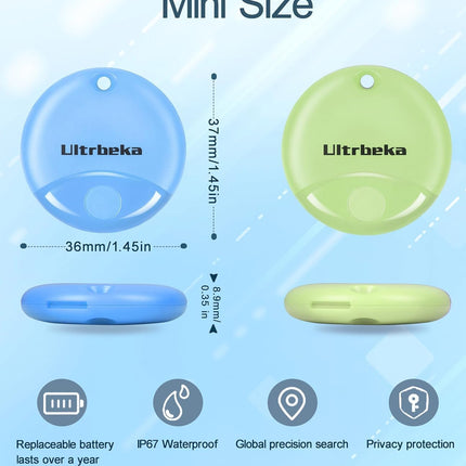 Ultrbeka Air Tag Key Finder 4-Pack MFi-Certified Tracker Compatible with Find My App (iOS Only), Item Finder for Keys, Luggage, Suitcases, Pets – Waterproof &amp; Replaceable Battery