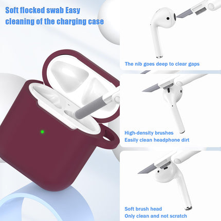MHYALUDO Compatible with Airpods Case with Cleaning Kit and Keychain, Compatible with Airpods 2nd Generation 2019, 1st Gen 2016, Soft Protection, Compatible with Apple AirPods Case, Wine Red