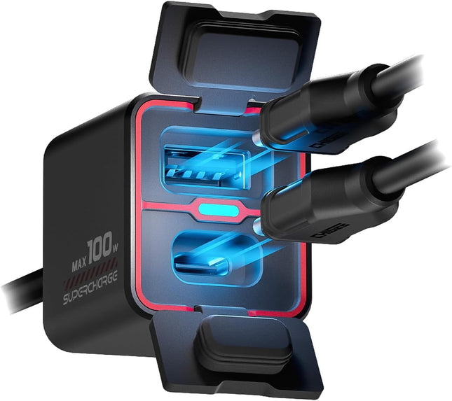 CHIGEE TR100 uue põlvkonna mootorratta akulaadija, 100 W, ülikompaktne ja kerge, avariilaadimine, madal ooterežiimi energiatarve, IP66 veekindel, ühildub 12 V plii-happe-, geel-, AGM- ja liitiumakudega