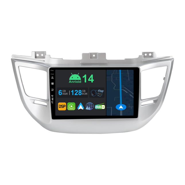 YUNTX 9-tolline Android 14 autoraadio navigatsiooniga Hyundai Tucsonile (2015-2019) | Octa Core | 6 GB 128 GB | Sisseehitatud 4G LTE | CarPlay ja Android Auto | DSP | DAB | HDMI | Kahesageduslik WiFi | Bluetooth 5.0