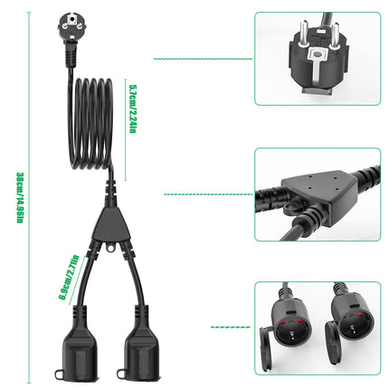 5M outdoor extension cable with 2 Schuko sockets, outdoor extension cable IP44, double extension for outdoor use with protective contact 2-way sockets, 16A/250V, black